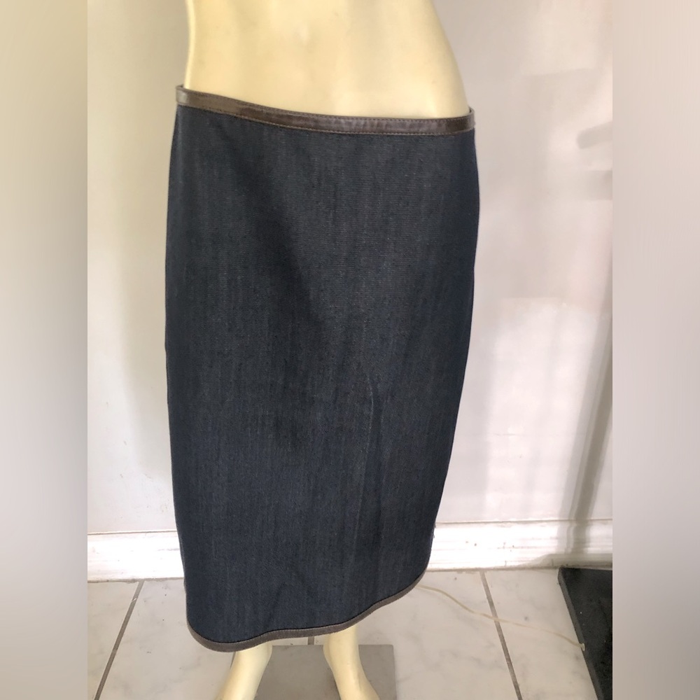 Donna Karen Denim & Leather Midi Skirt Size 10